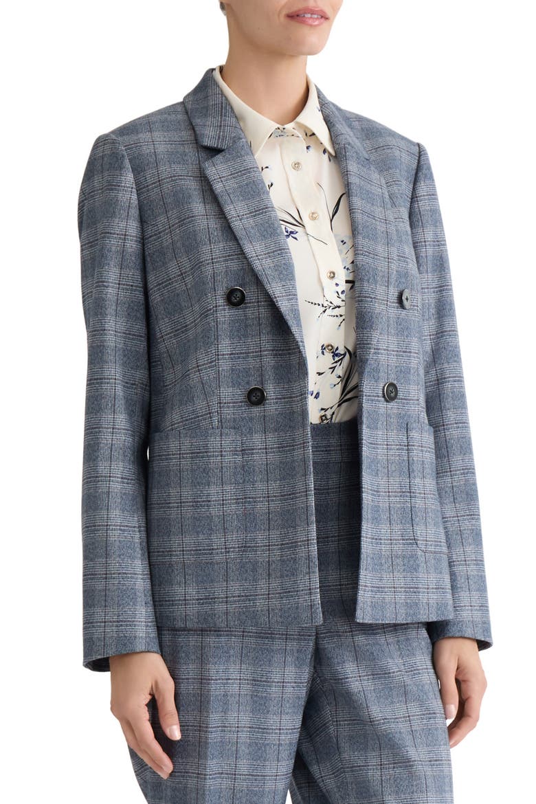 Plaid Faux Double Breasted Blazer, Alternate, color, PACIFIC NAVY MULTI