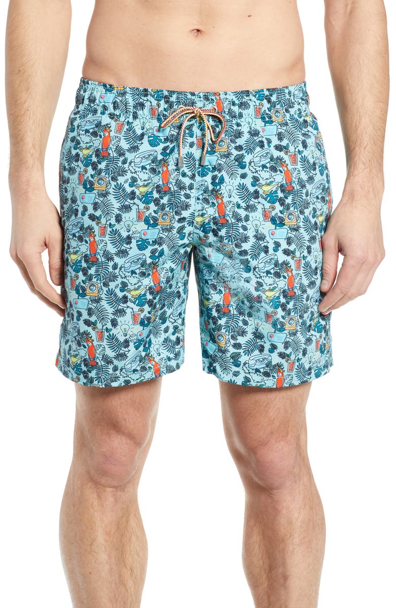 Bugatchi Print Swim Trunks, Main, color,