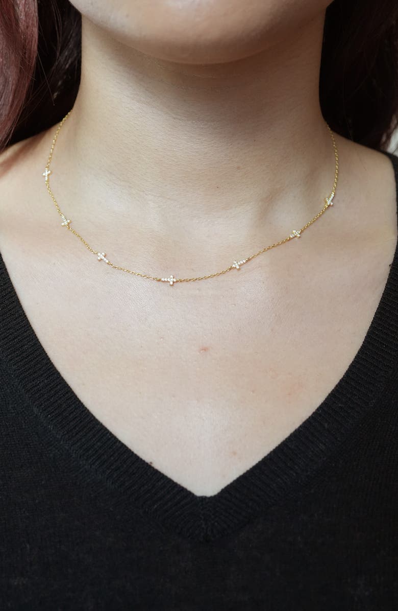 Argento Vivo Sterling Silver Sideway Cross Station Chain Necklace, Alternate, color, 