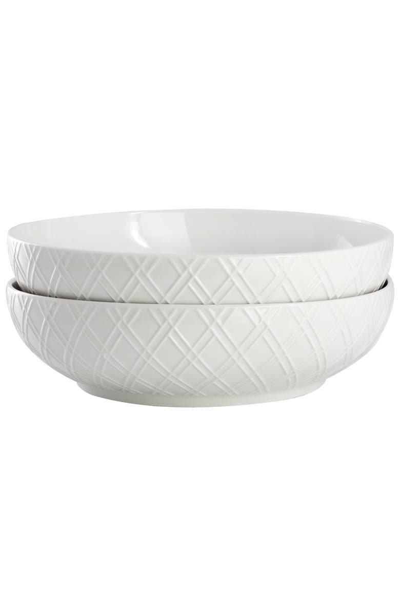 2 Piece Fine Ceramic 8.2in Dinner Bowl Set in White, Main, color, White