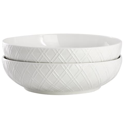 2 Piece Fine Ceramic 8.2in Dinner Bowl Set in White