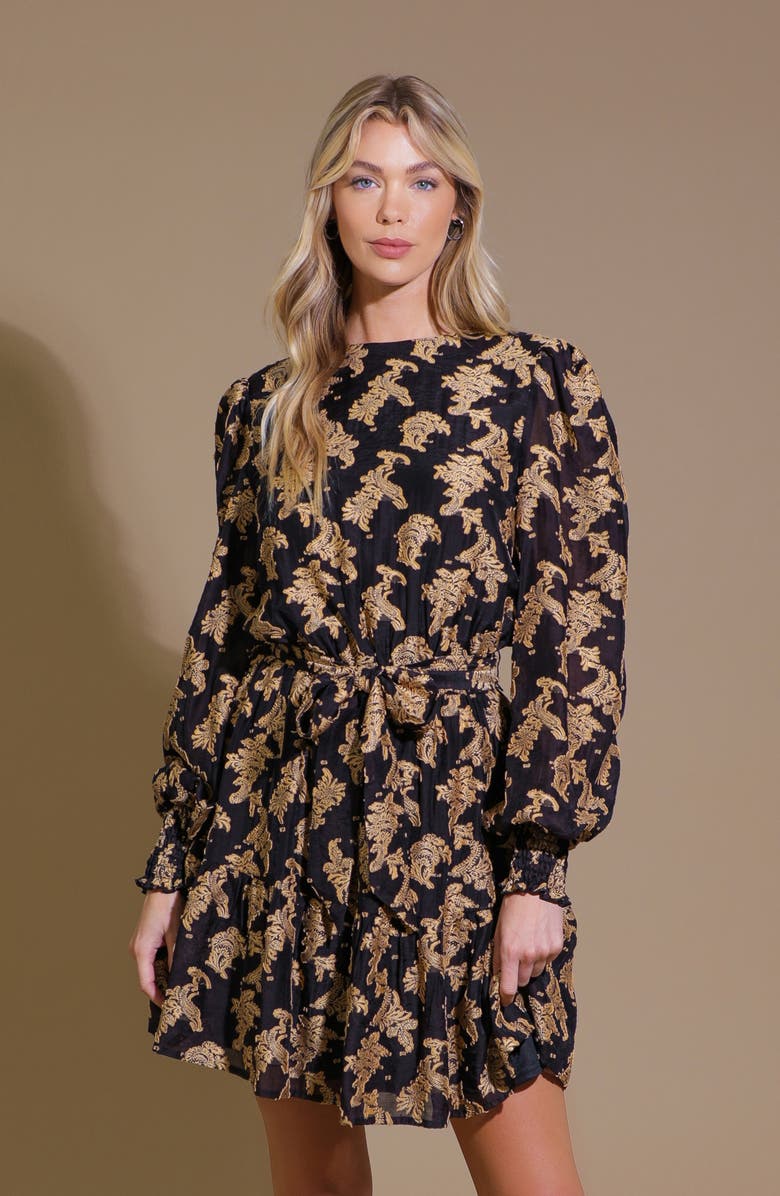 FLYING TOMATO Solid Long Sleeve Minidress, Alternate, color, Black/ Gold