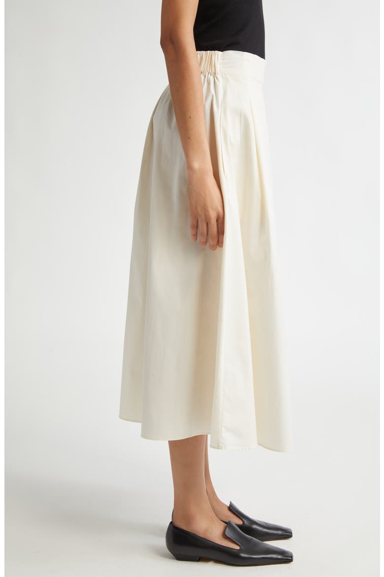 Pleat Front Organic Cotton Sateen Midi Skirt, Alternate, color, IVORY