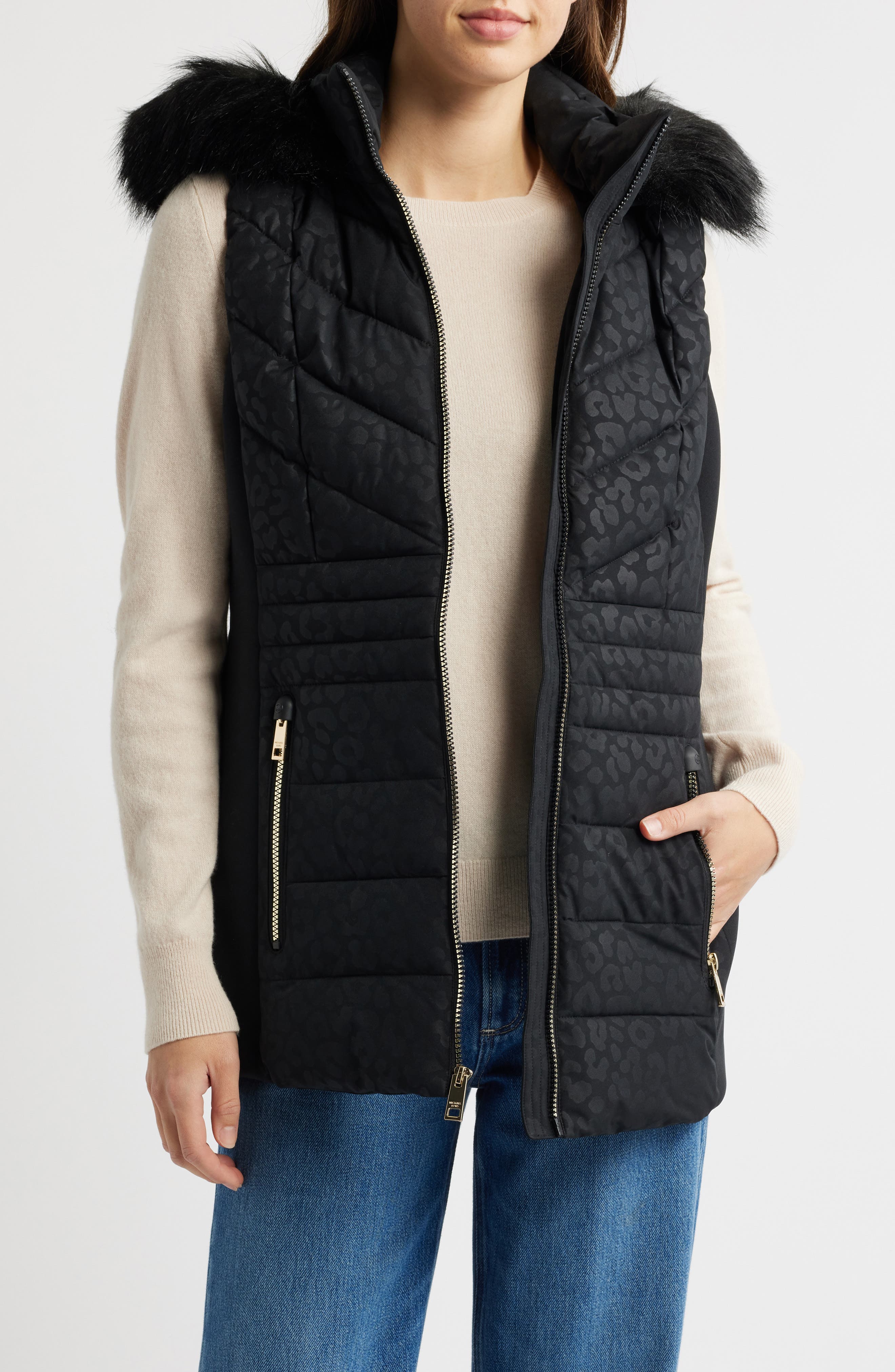 michael michael kors quilted faux fur trim parka