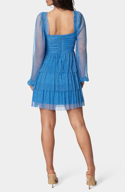 Bebe Tiered Twist Front Lurex Mini Dress In Lite Blue