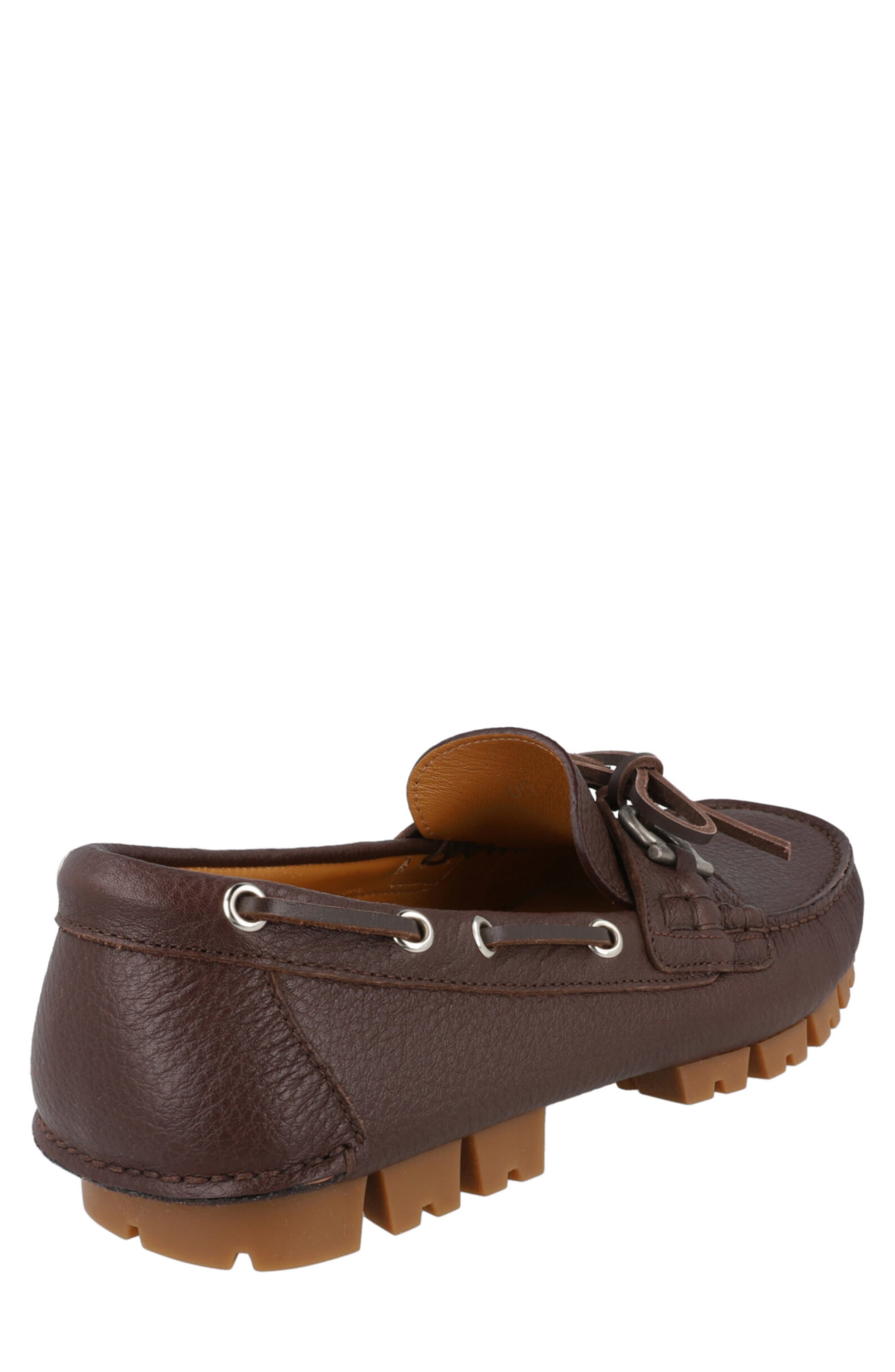 FERRAGAMO Gisoue Leather Boat Shoe, Alternate, color, Brown