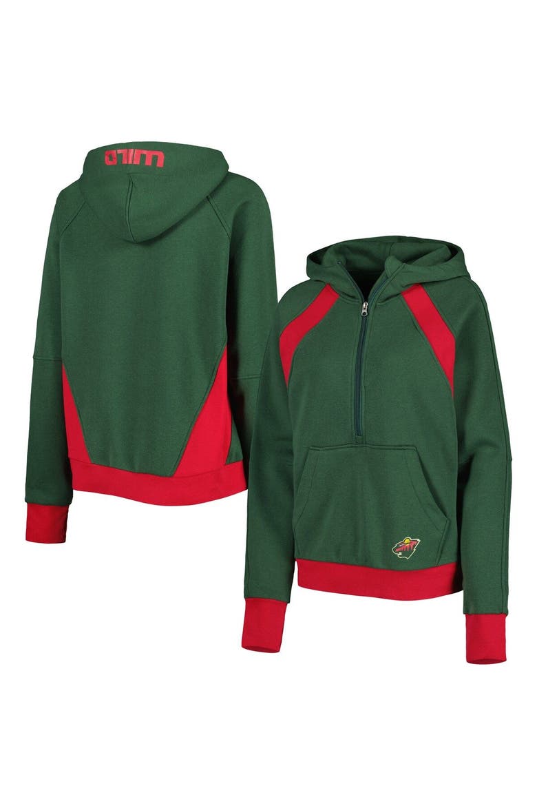 Women's Starter Green Minnesota Wild Wishbone Half-Zip Hoodie, Main, color, Green