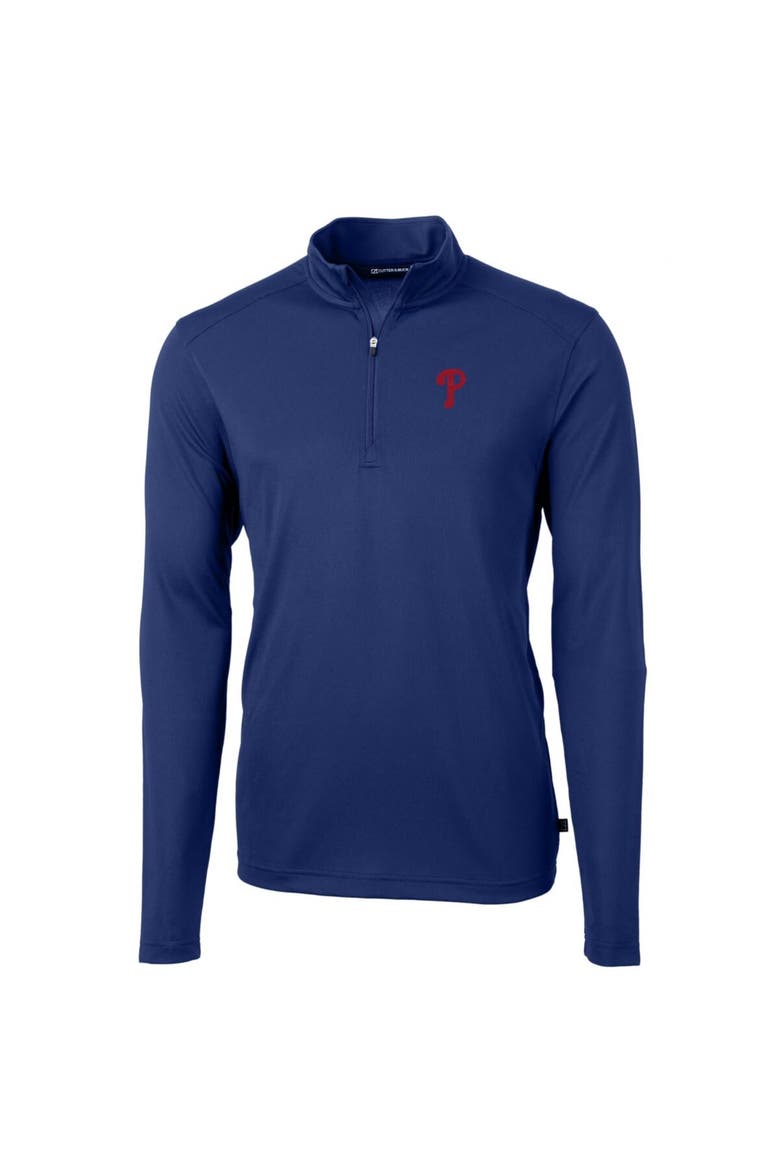 Men's Cutter & Buck Royal Philadelphia Phillies Big & Tall Virtue Eco Pique Quarter-Zip Pullover Jacket, Main, color, Royal