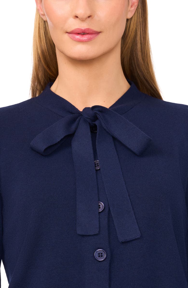 CeCe Tie Neck Cardigan, Alternate, color, Classic Navy