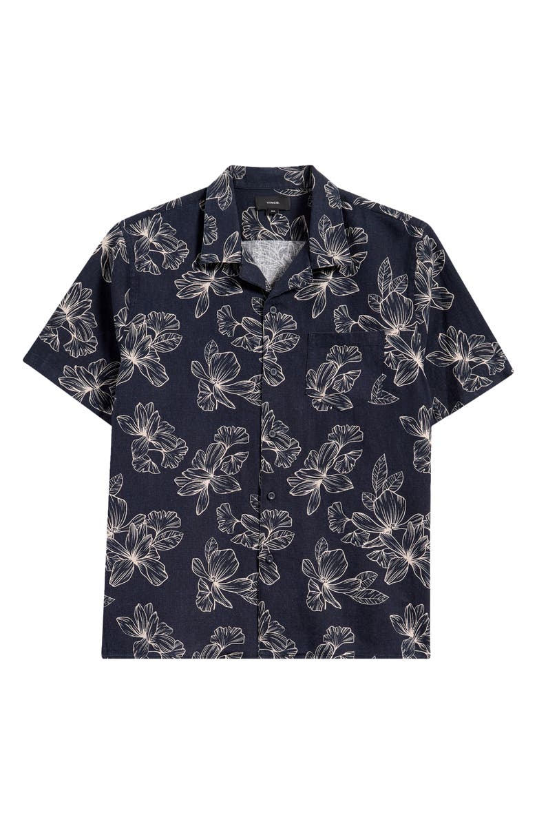 Vince Cabana Floral Short Sleeve Linen Blend Button-Up Shirt, Main, color, 