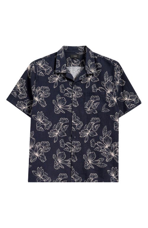 Vince Cabana Floral Short Sleeve Linen Blend Button-up Shirt In Coastal/light Sand
