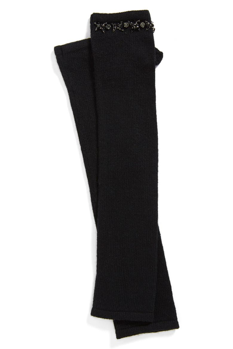 Jeweled Fingerless Arm Warmer Gloves, Alternate, color, BLACK/ JET AND SMOKE