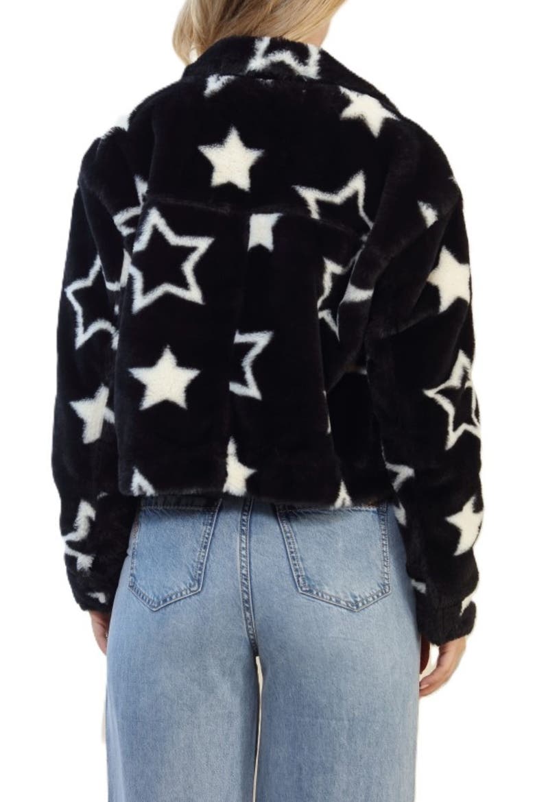 Printed Faux Fur Trucker Jacket, Alternate, color, BLACK/ WHITE STAR