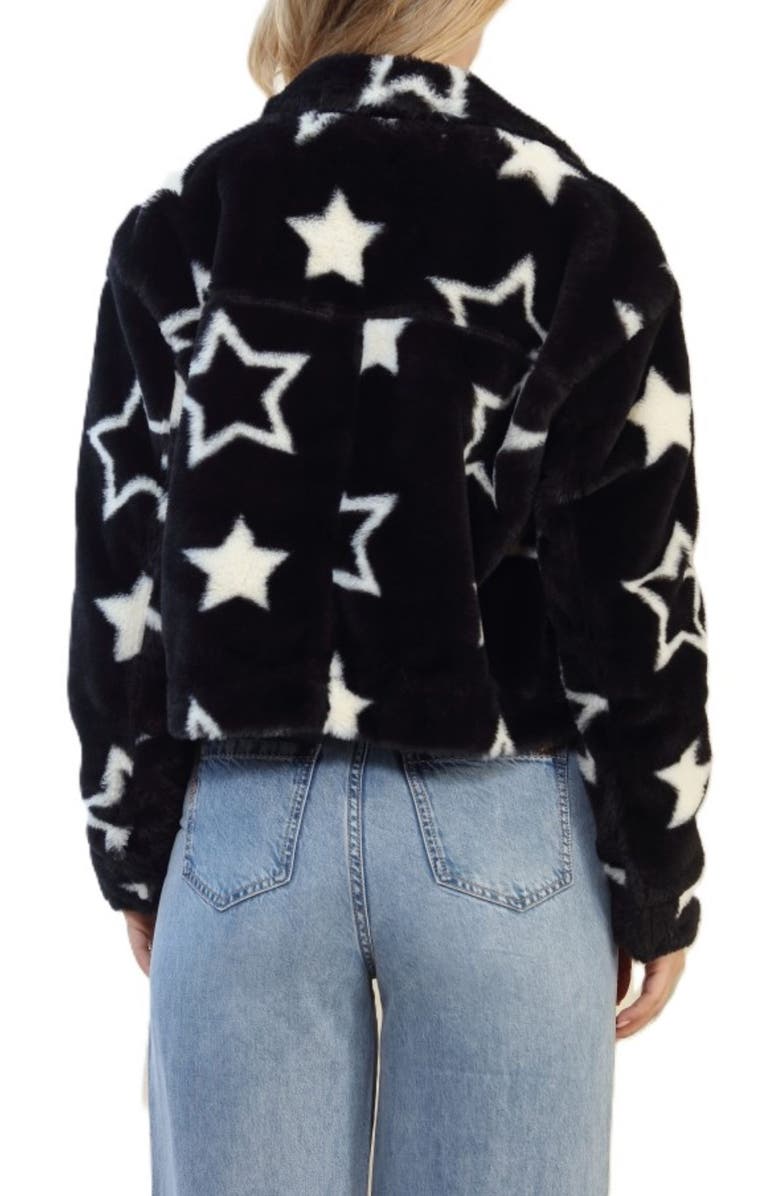 Stoosh Printed Faux Fur Trucker Jacket, Alternate, color, Black/ White Star