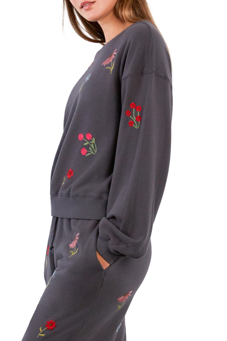 Flower Burst Embroidered Cotton Graphic Sweatshirt, Alternate, color, IRON GATE