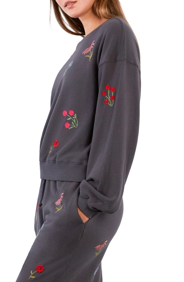 Billy T Flower Burst Embroidered Cotton Graphic Sweatshirt, Alternate, color, Iron Gate