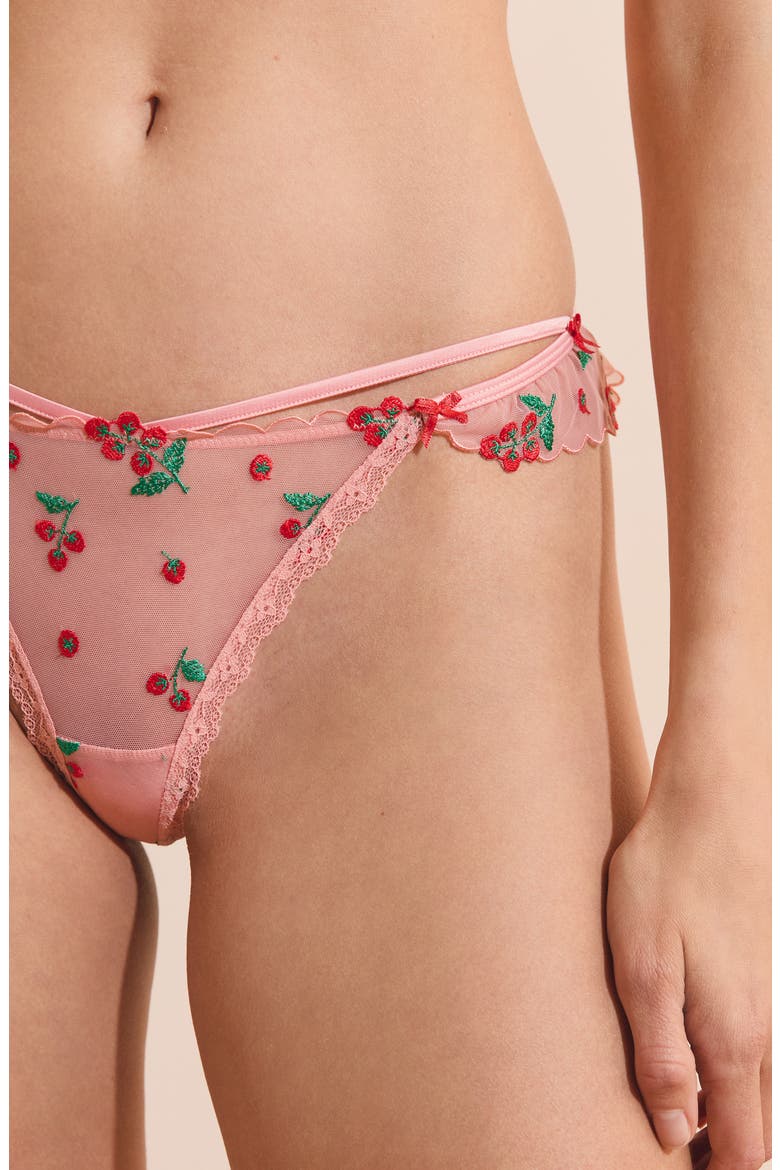 Tomato Love Embroidered Ruffle String Thong, Alternate, color, MULTICOLORE