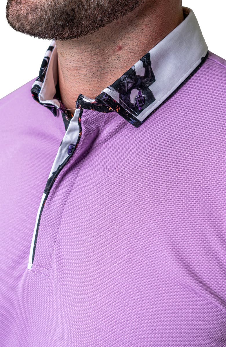 Maceoo Mozart Solid Peace Purple Piqué Button-Down Polo, Alternate, color, Purple