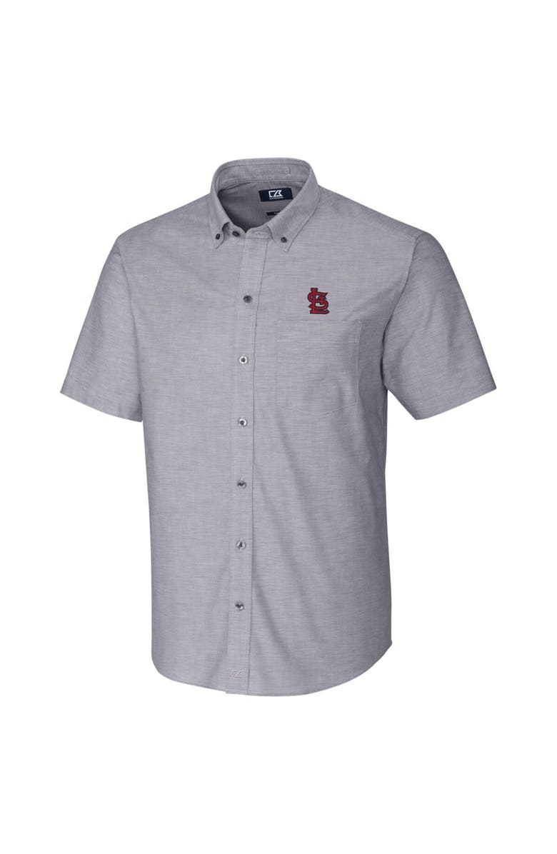Cutter & Buck St. Louis Cardinals Cutter & Buck Short Sleeve Stretch Oxford Button-Down Shirt - Charcoal, Main, color, 