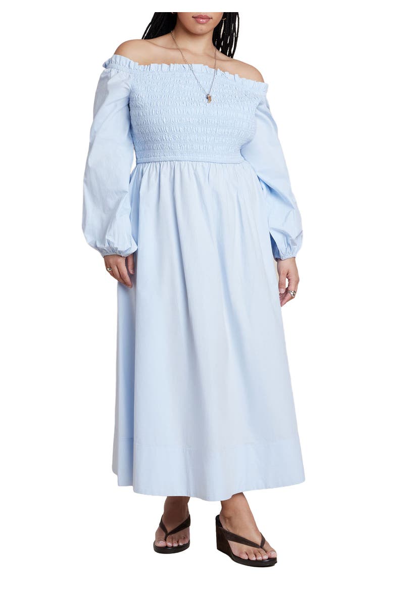 Long Sleeve Smocked Maxi Dress, Main, color, ICE WATER
