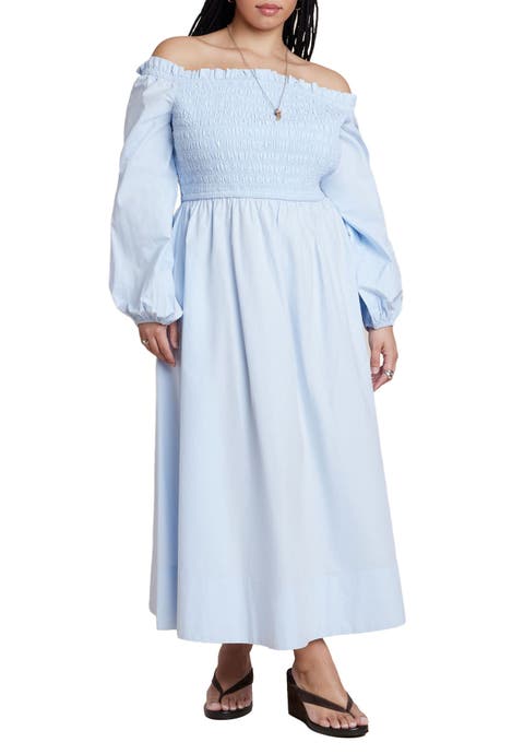 Long Sleeve Smocked Maxi Dress (Plus)