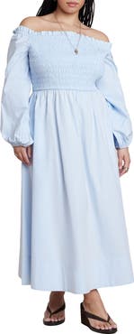 ELOQUII Long Sleeve Smocked Maxi Dress