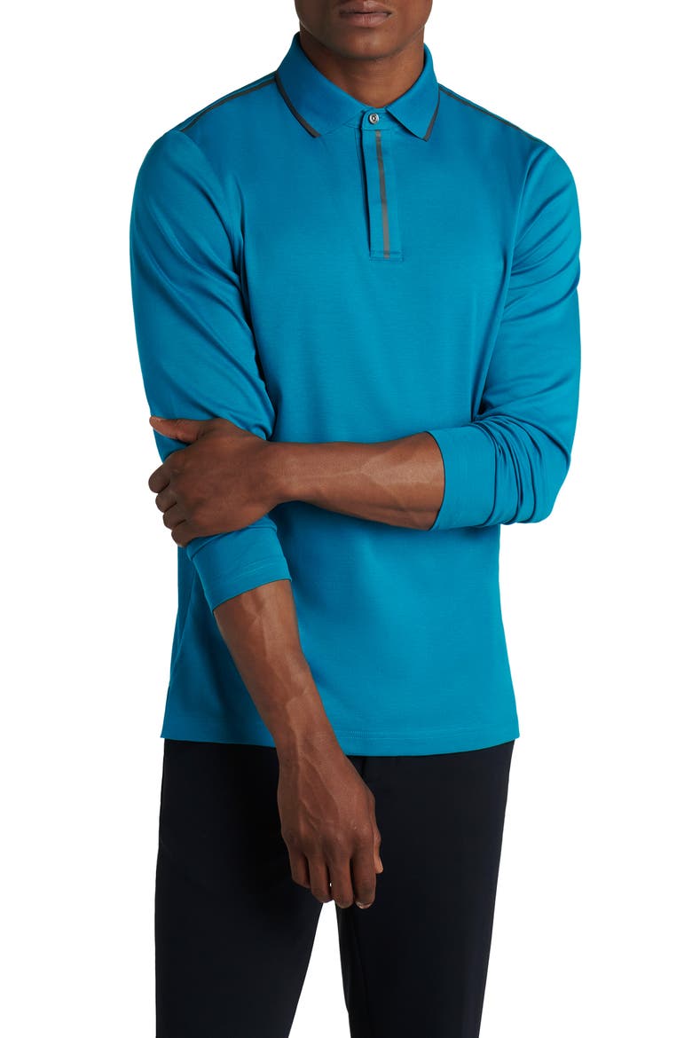 Pima Cotton Long Sleeve Polo Shirt, Alternate, color, TEAL