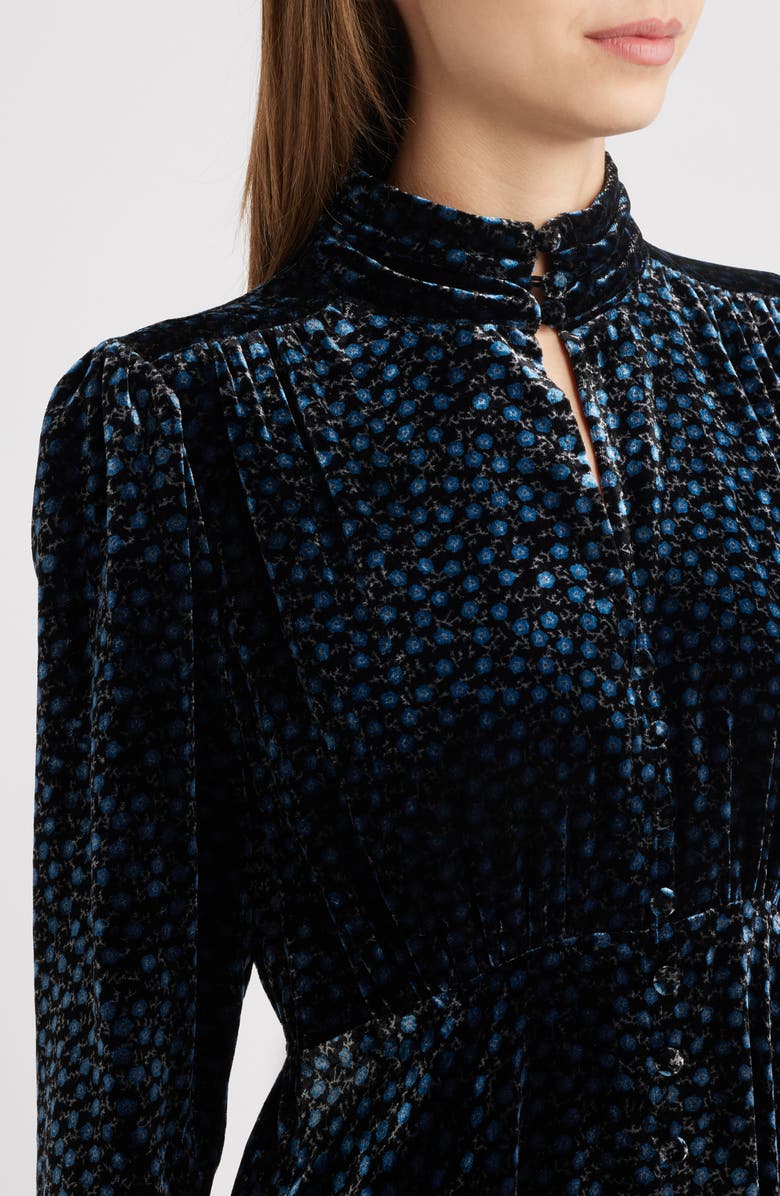 Lulus Lila Floral Long Sleeve Velvet Cocktail Dress, Alternate, color, Black Floral