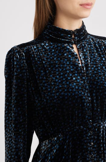 Lila Floral Long Sleeve Velvet Cocktail Dress