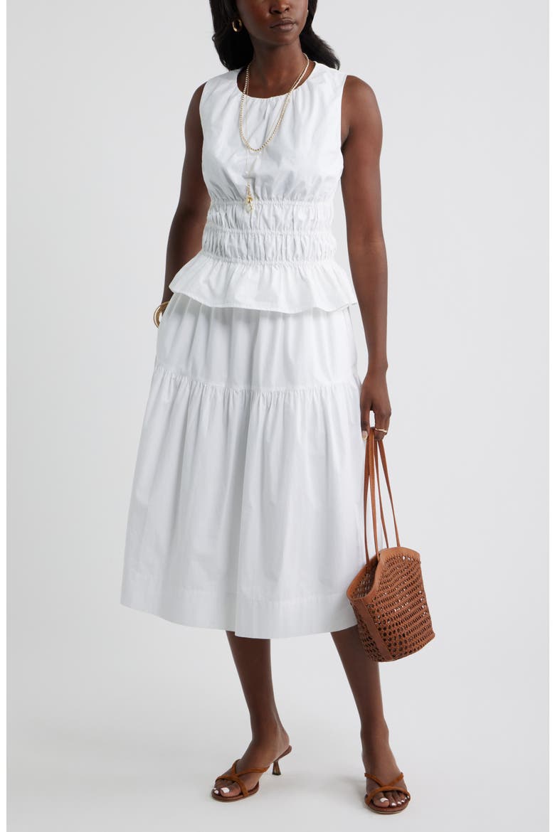 Drop Waist Poplin Midi Skirt, Alternate, color, WHITE