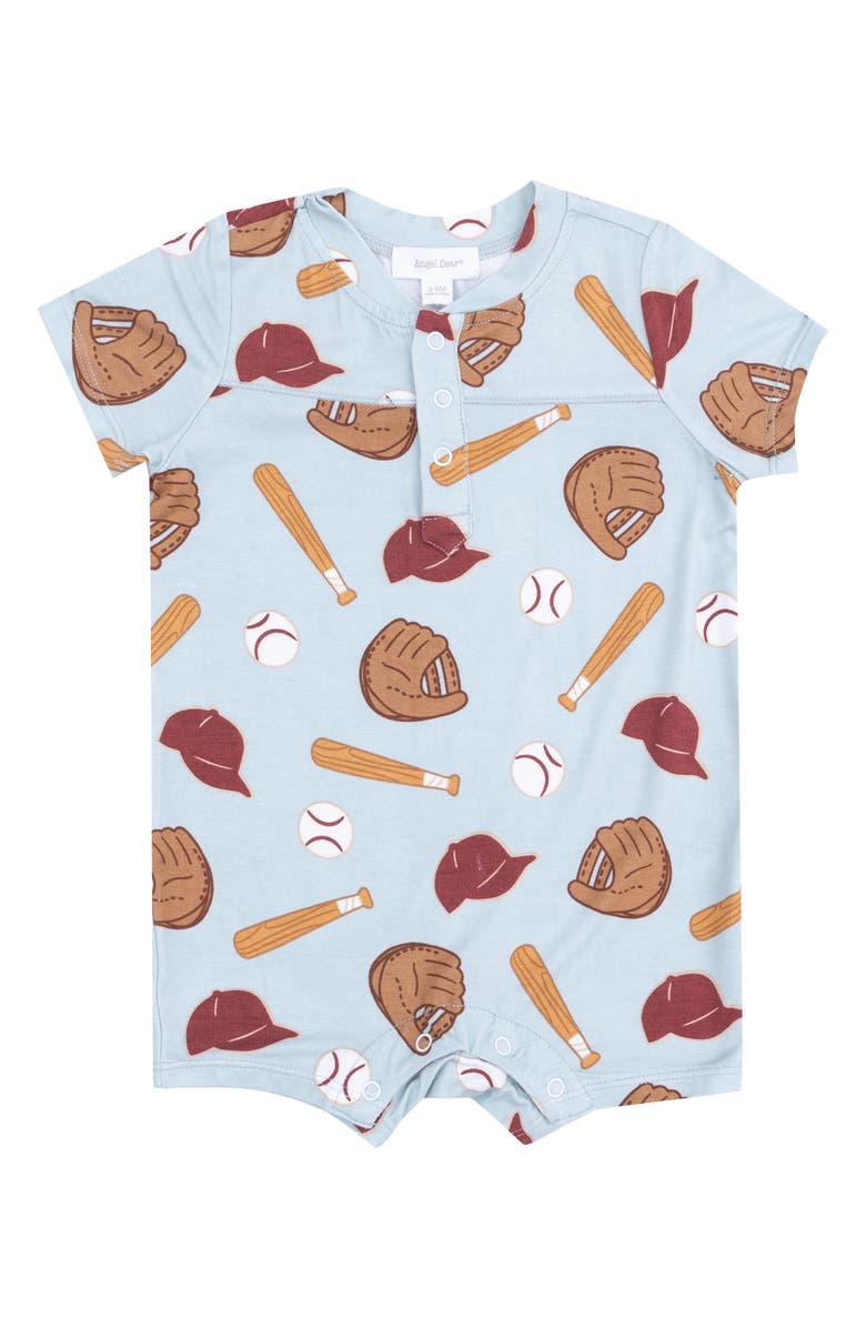 Angel Dear Baseball Print Henley Romper, Main, color, 