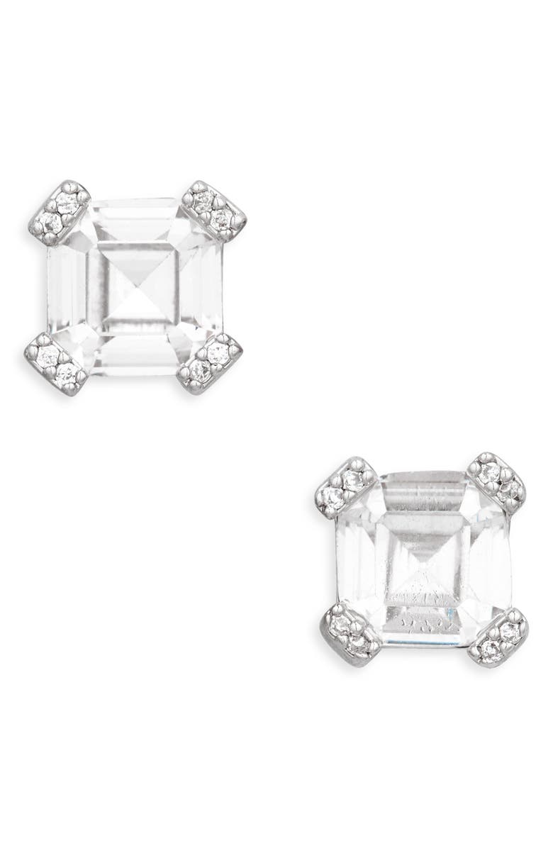Kate Spade New York asscher cut crystal stud earrings, Main, color, Clear/ Silver