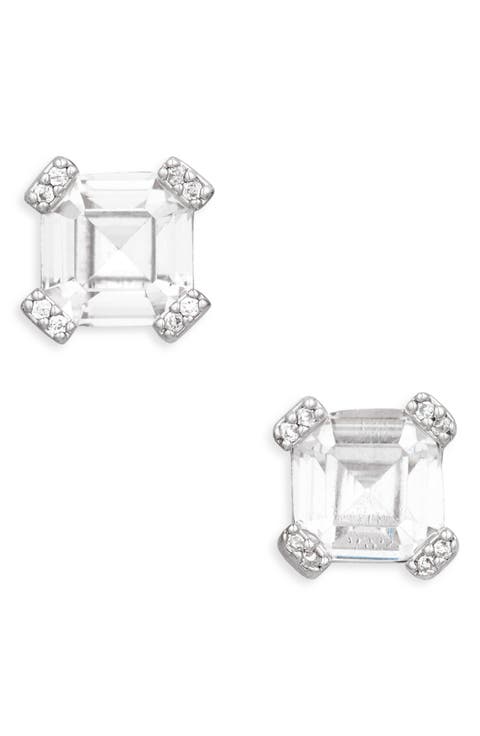 asscher cut crystal stud earrings