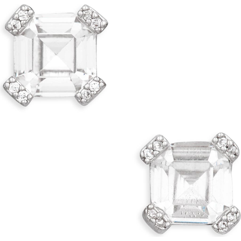 Kate Spade New York Asscher Cut Crystal Stud Earrings In Clear/silver