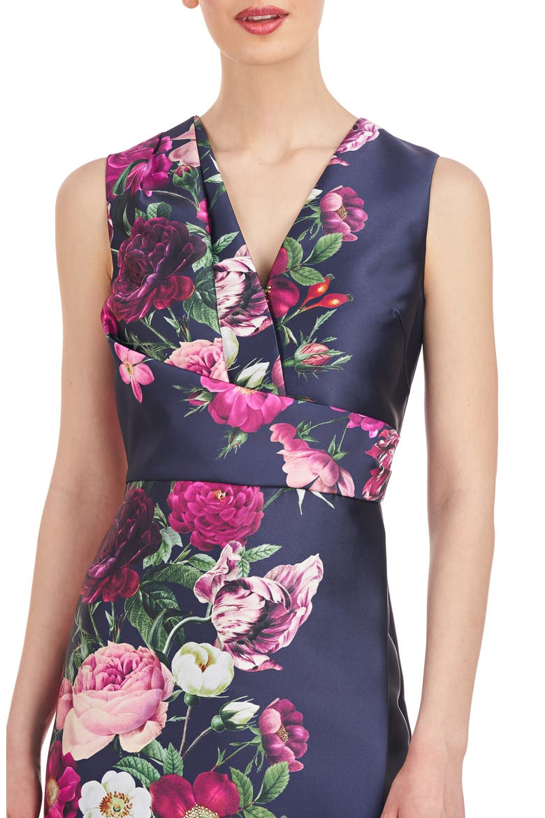 Coraline Floral Faux Wrap Sheath Gown, Alternate, color, DARK MIDNIGHT