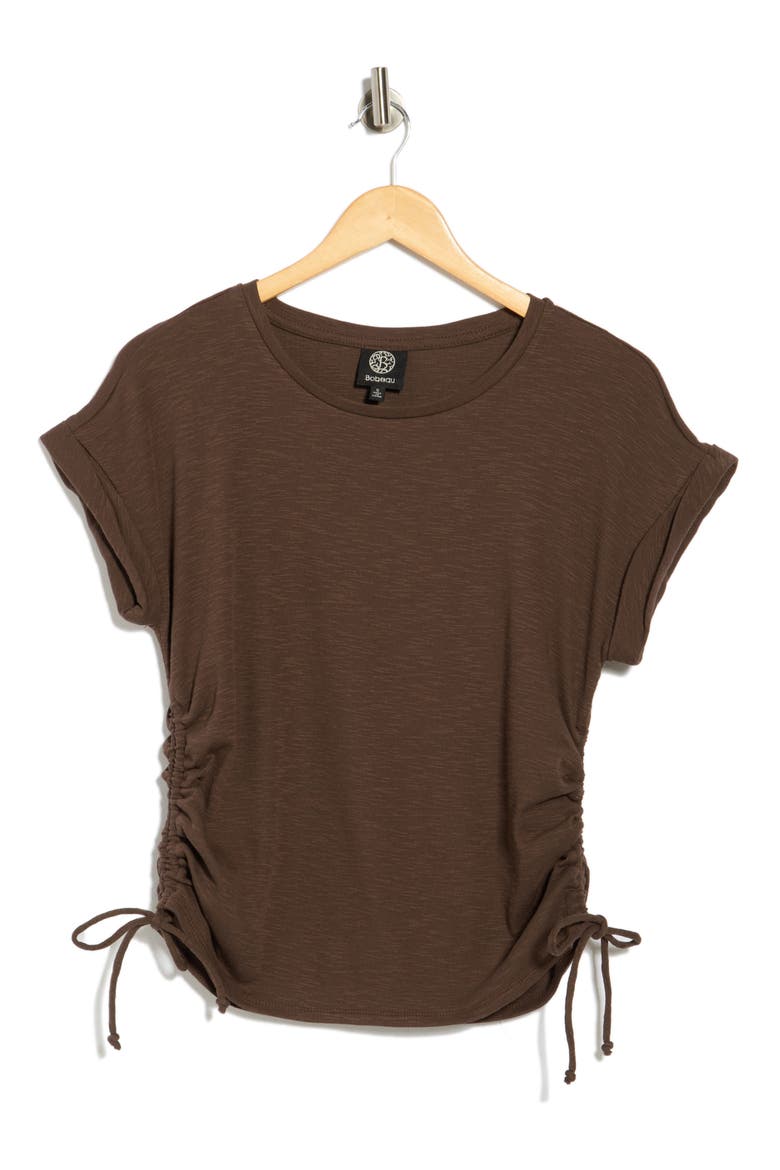 Shirred Side Tie T-Shirt, Alternate, color, BROWN