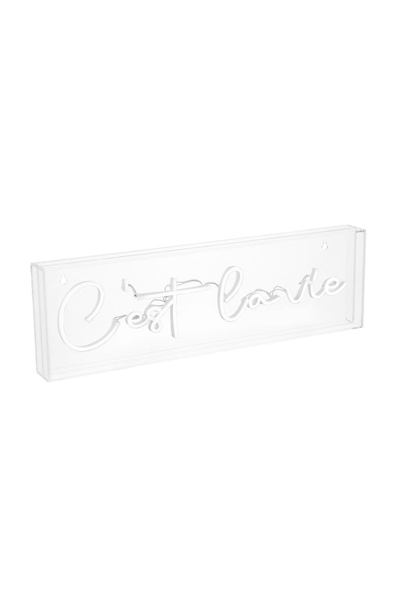 JONATHAN Y C'est La Vie 20" X 6" Contemporary Glam Acrylic Box USB Operated LED Neon Light, White, Main, color, White
