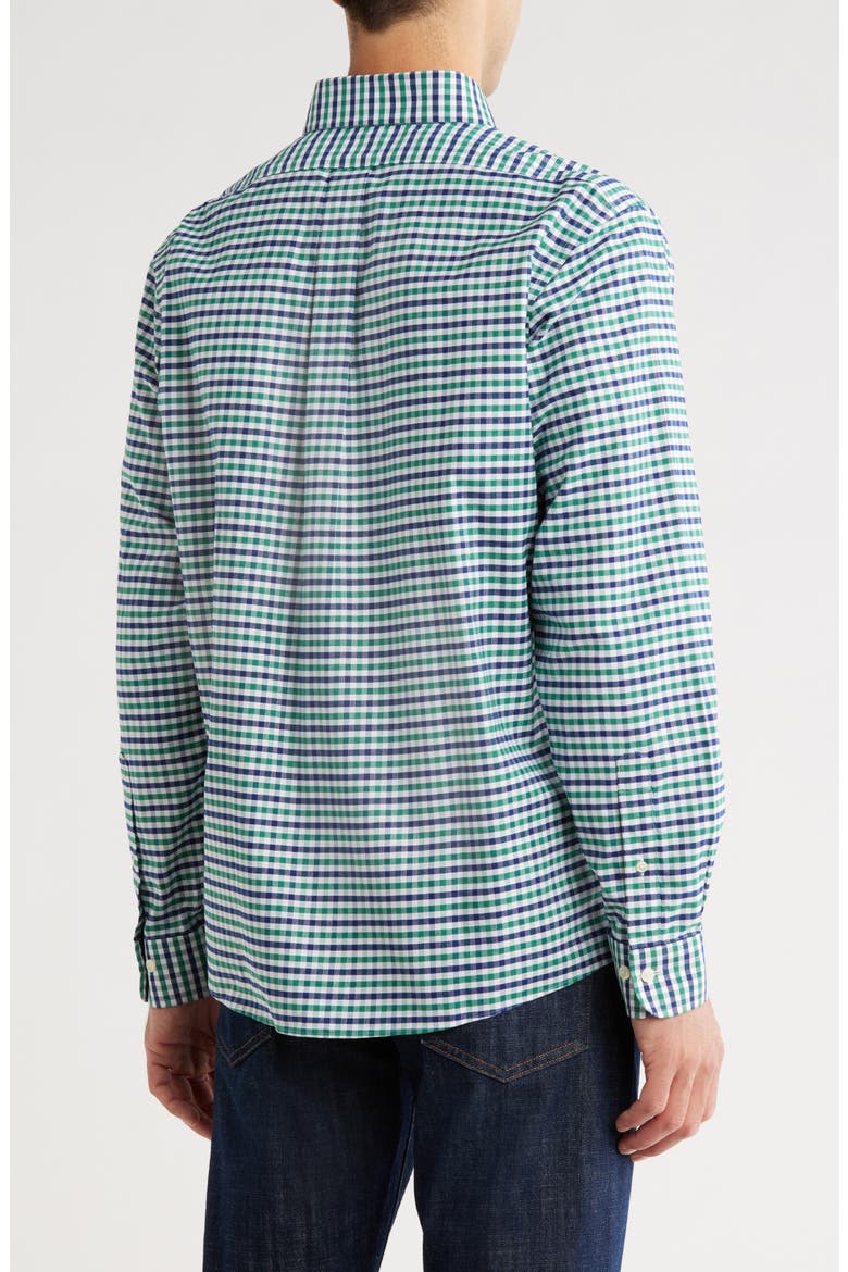 Regular Fit Gingham Non-Iron Stretch Cotton Oxford Button-Down Shirt, Alternate, color, GREEN/ NAVY GINGHAM
