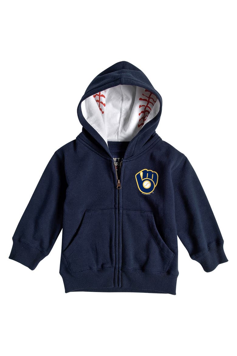 Toddler Soft as a Grape Navy Milwaukee Brewers Baseball Print Full-Zip Hoodie, Main, color, Navy