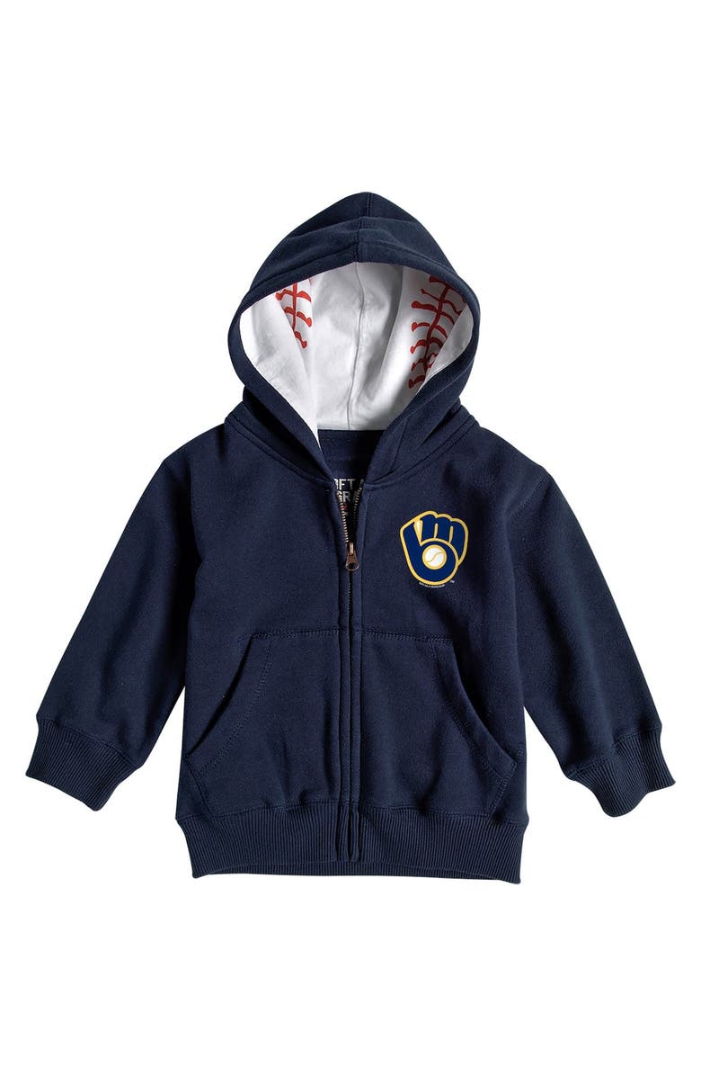 SOFT AS A GRAPE Toddler Soft as a Grape Navy Milwaukee Brewers Baseball Print Full-Zip Hoodie, Main, color, 