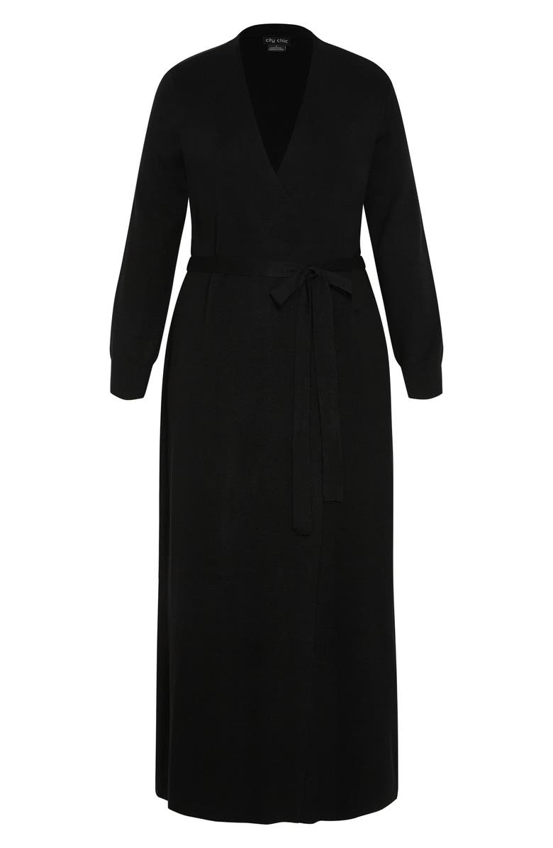 City Chic Goldie Tie Waist Cardigan, Alternate, color, Black