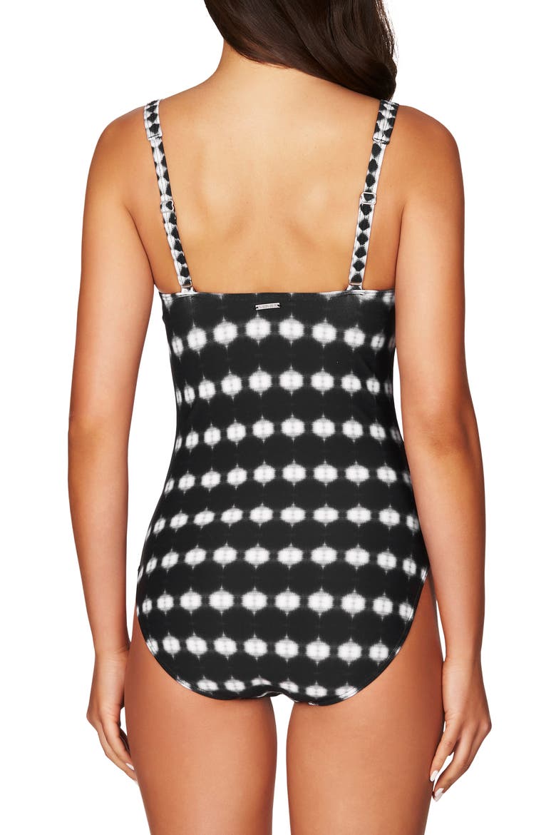 Twist Front Print One-Piece Swimsuit, Alternate, color, BLACK
