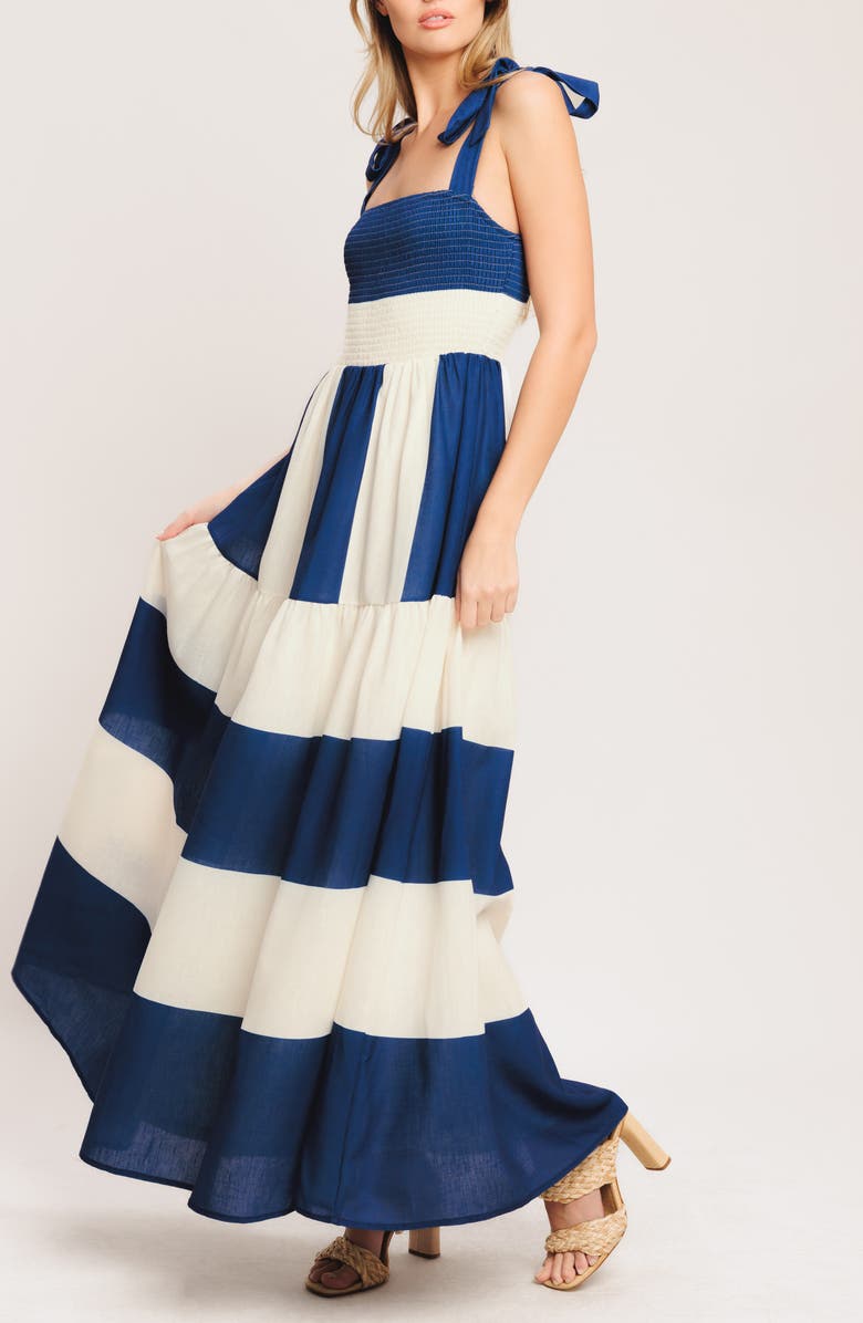 FLYING TOMATO Stripe Fit & Flare Maxi Dress, Alternate, color, Off White/ Blue