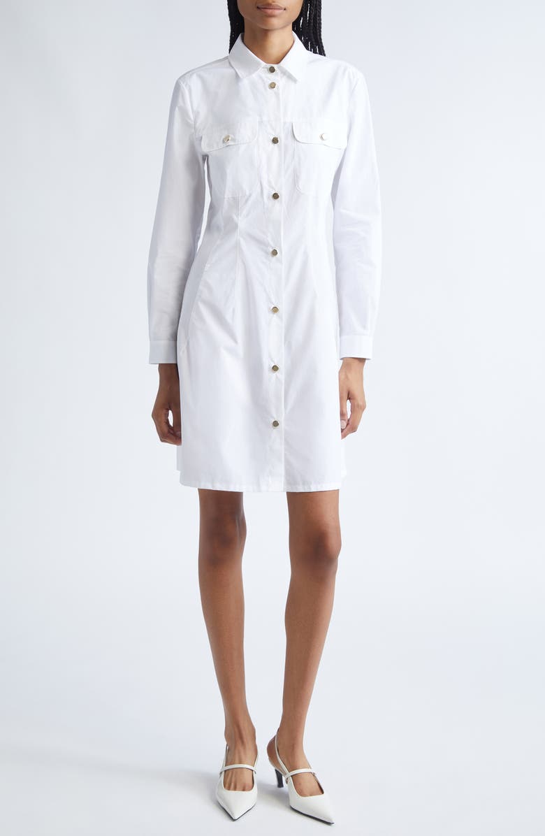 Emporio Armani Long Sleeve Cotton Poplin Button-Up Shirtdress, Main, color, Solid White