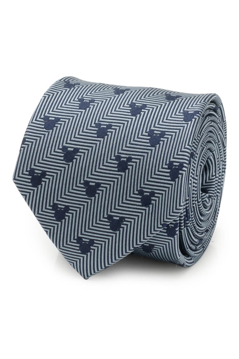 x Disney Mickey Silhouette Herringbone Silk Tie, Alternate, color, BLUE