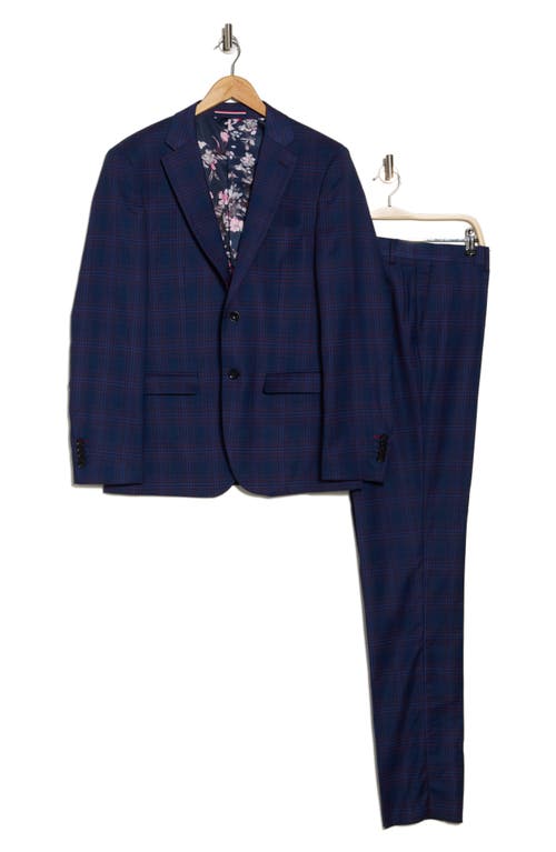 Soul Of London Fancy Plaid Two Button Slim Fit Suit In Blue
