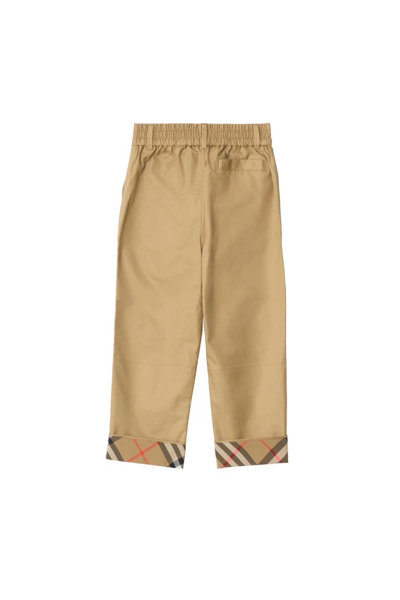 Check Turn-up Cotton Trousers, Alternate, color, Sand beige