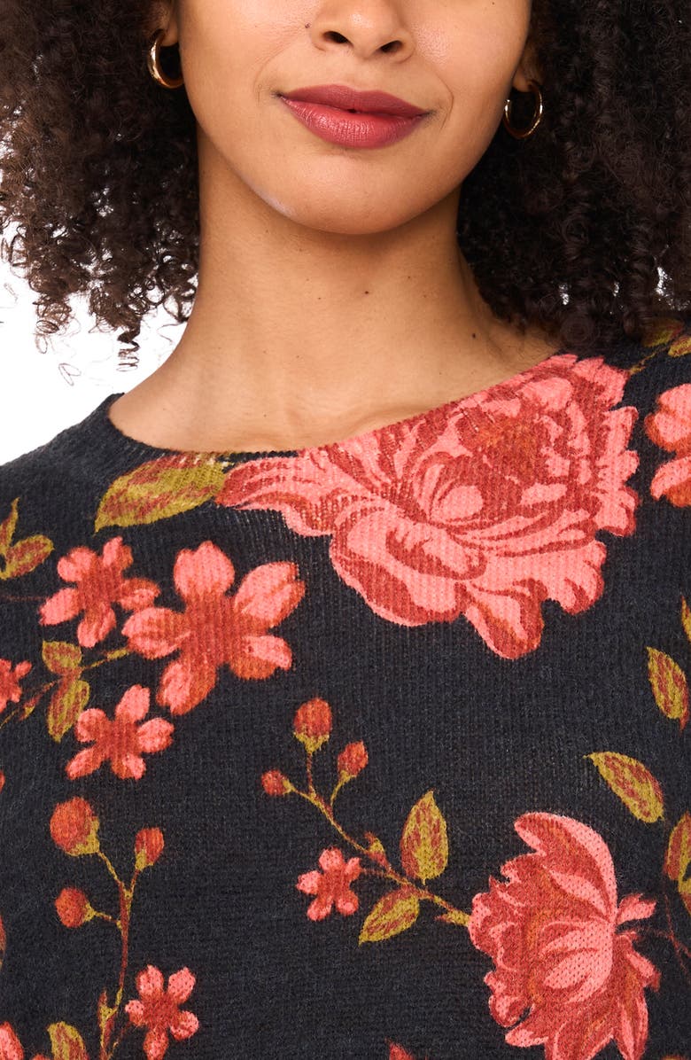 CeCe Floral Jacquard Sweater, Alternate, color, Rich Black