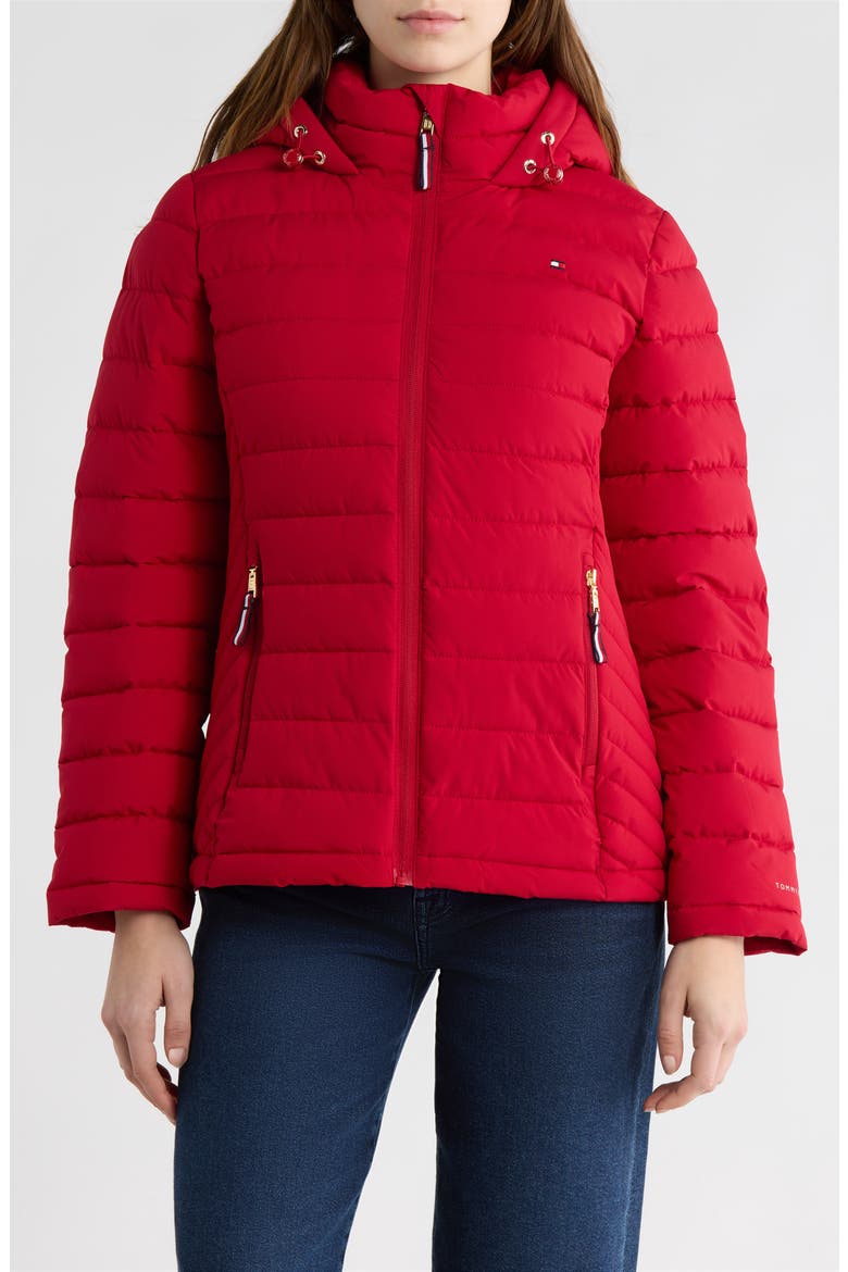 Stretch Water Resistant Quilted Jacket, Main, color, CRIMSON