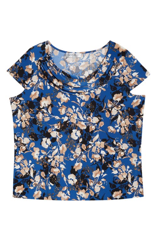 Kasper Plus Size Printed Cap-sleeve Cowlneck Blouse In Blue